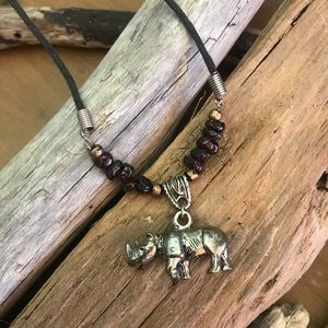 Rhinoceros Pendant and Jasper Necklace Vintage